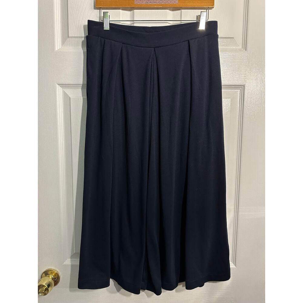 Uniqlo Womens Navy Blue Knit Culottes Wide Leg Cropped Pants Pockets Large